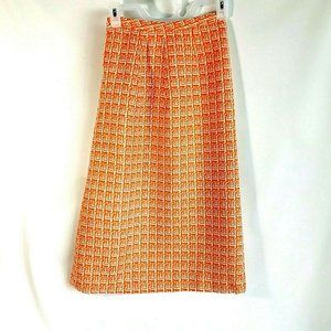 Vingage Pencil Skirt, Calf Length, Orange & White Wool, XSmall, Waist 23", lined